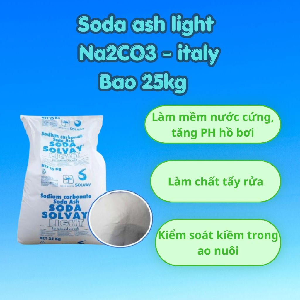 1KG, 5KG Bột Soda Ash Light Tăng pH Hồ Bơi, Soda Tẩy Rửa, Soda Na2CO3 Công Nghiệp Làm Mềm Nước