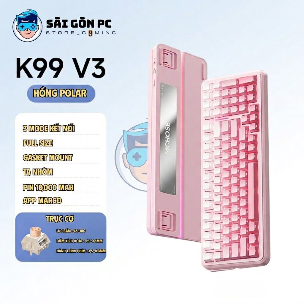 Bàn phím cơ không dây full size Mchose K99 V3 - 3 Mode - Pin 10000 - Mạch Xuôi 5 pin - LED RGB - Tạ nhôm | BigBuy360 - bigbuy360.vn