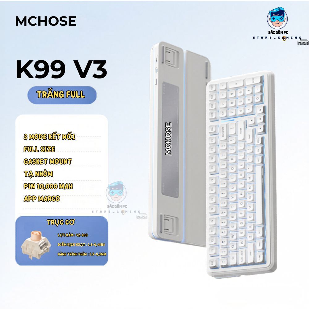 Bàn phím cơ không dây full size Mchose K99 V3 - 3 Mode - Pin 10000 - Mạch Xuôi 5 pin - LED RGB - Tạ nhôm | BigBuy360 - bigbuy360.vn