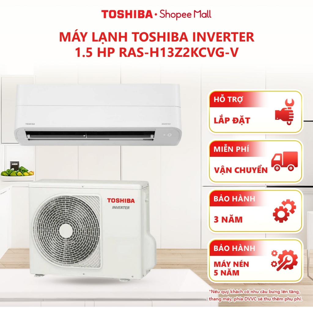 [FREESHIP + LẮP ĐẶT] Máy lạnh Toshiba Inverter 1.5 HP RAS-H13Z2KCVG-V, một chiều lạnh - Bảo hành chí