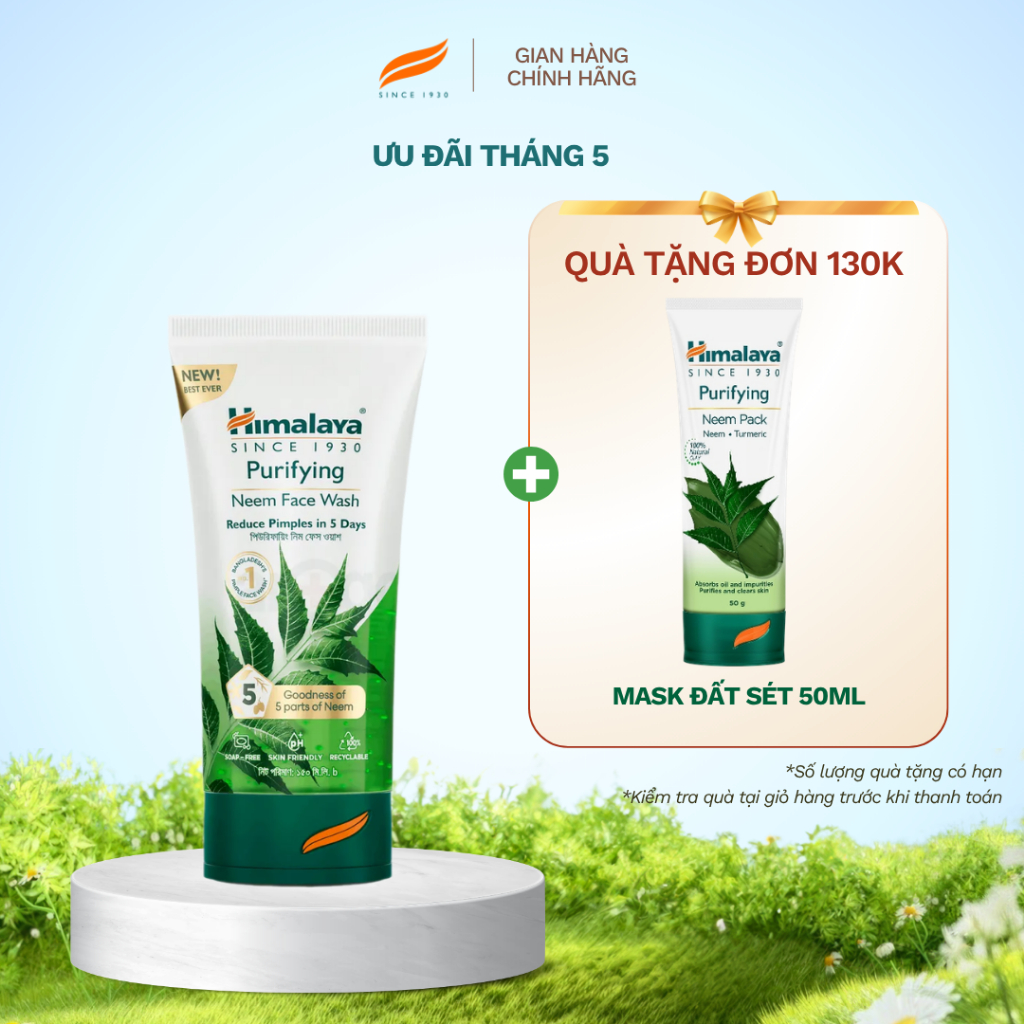 Sữa rửa mặt dịu nhẹ giúp giảm mụn chiết xuất từ lá neem Himalaya Purifying Neem Face Wash 150ml