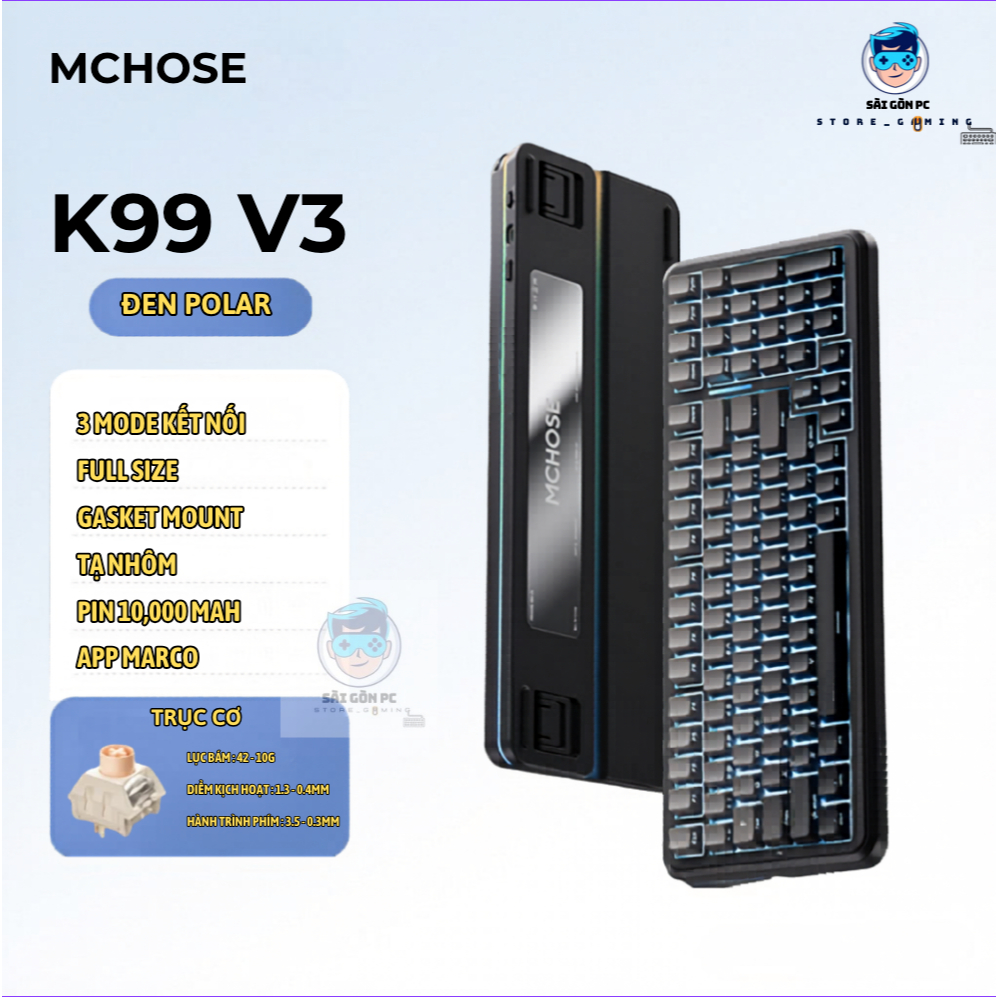 Bàn phím cơ không dây full size Mchose K99 V3 - 3 Mode - Pin 10000 - Mạch Xuôi 5 pin - LED RGB - Tạ nhôm | BigBuy360 - bigbuy360.vn