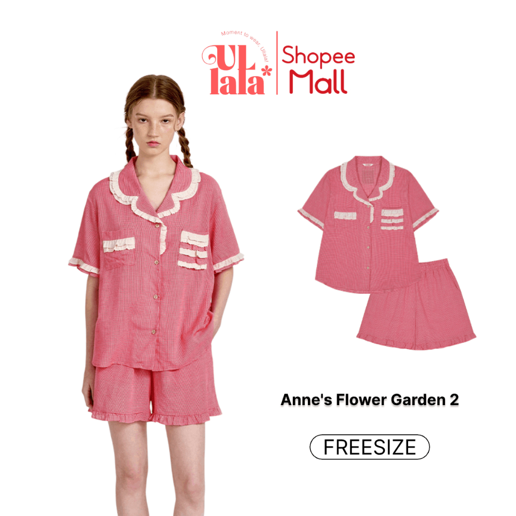Ullala Pajamas Annes Flower Garden cổ V Bộ ngủ mặc nhà nữ ngắn tay Freesize
