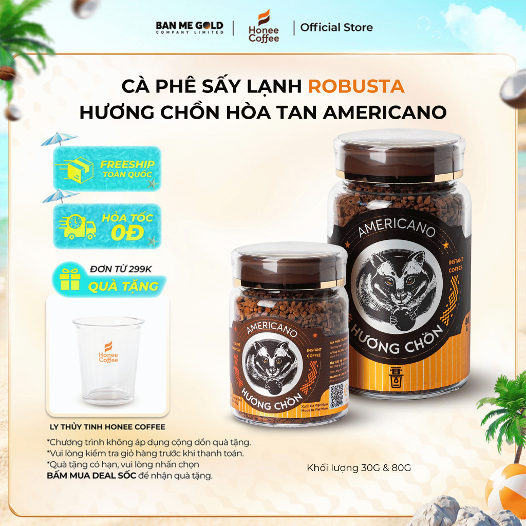 [HŨ 80G TẶNG LY] Cà phê sấy lạnh robusta (30g/80g) cà phê chồn - cafe sấy lạnh - cà phê hoà tan dùng
