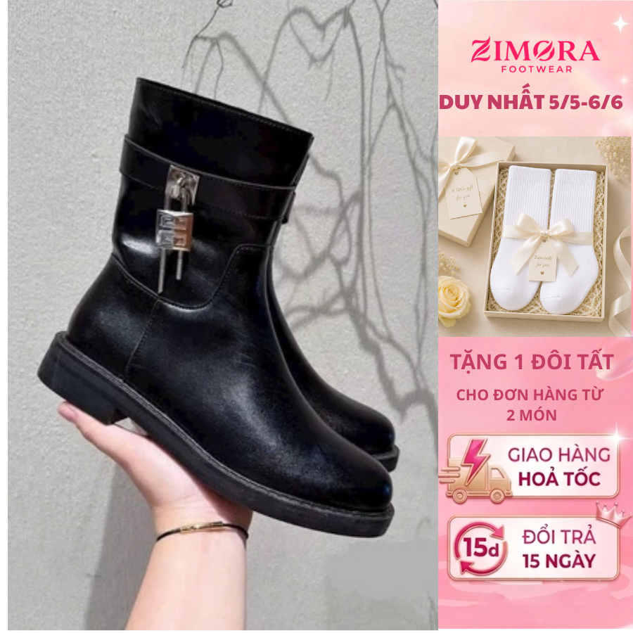 Chea Shoes Giày bốt nữ cổ lỡ Boot da chelsea Bốt ngắn cổ dáng basic Chất da mềm
