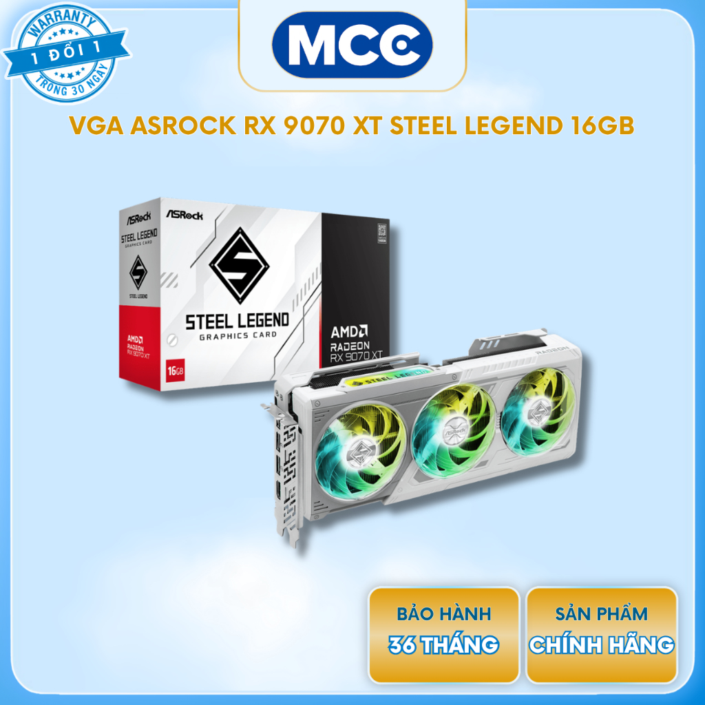 VGA ASRock AMD Radeon RX 9070 XT Steel Legend 16GB GDDR6