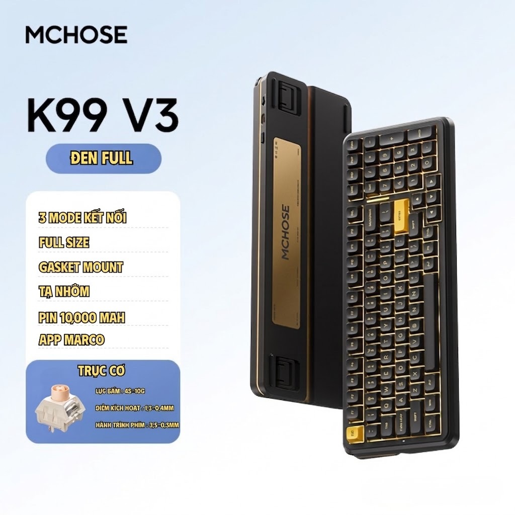Bàn phím cơ không dây full size Mchose K99 V3 - 3 Mode - Pin 10000 - Mạch Xuôi 5 pin - LED RGB - Tạ nhôm | BigBuy360 - bigbuy360.vn