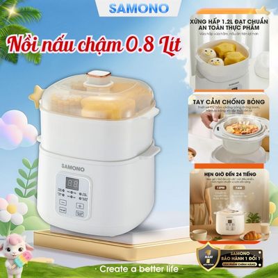 Nồi Nấu Chậm 0.8 Lít Samono SW-SC08B, Đa Năng Nấu Cháo Ninh Hầm Giữ Ấm, Giữ Trọn Chất Dinh Dưỡng - BH 1 năm