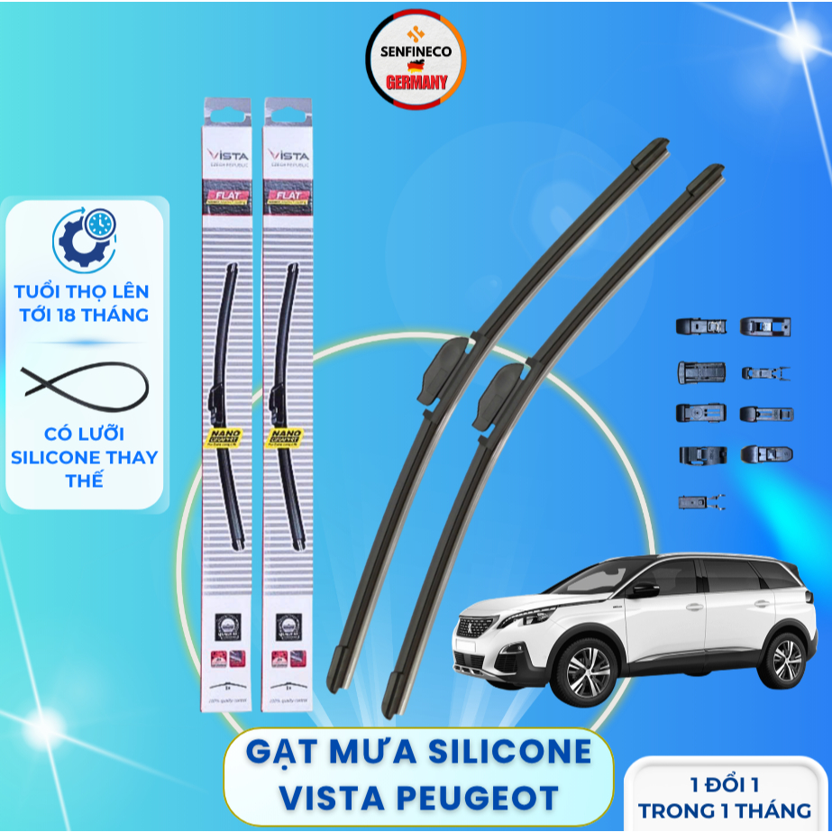 Gạt mưa ô tô PEUGEOT 2008 3008 5008 - Cần gạt mưa VISTA Silicone Cao Cấp Êm Sạch Bảo Hành Điện Tử