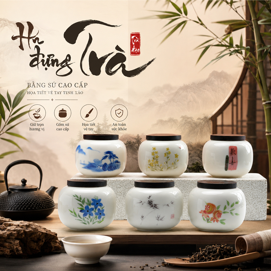 HŨ GỐM SỨ MINI ĐỰNG TRÀ – PHONG CÁCH TRUNG HOA TINH TẾ
