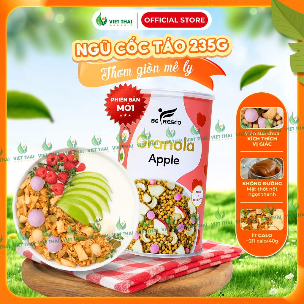 Ngũ Cốc Granola Vị Táo Mix Sữa Chua Sấy Khô Ăn Sáng Dinh Dưỡng Befresco (235G)