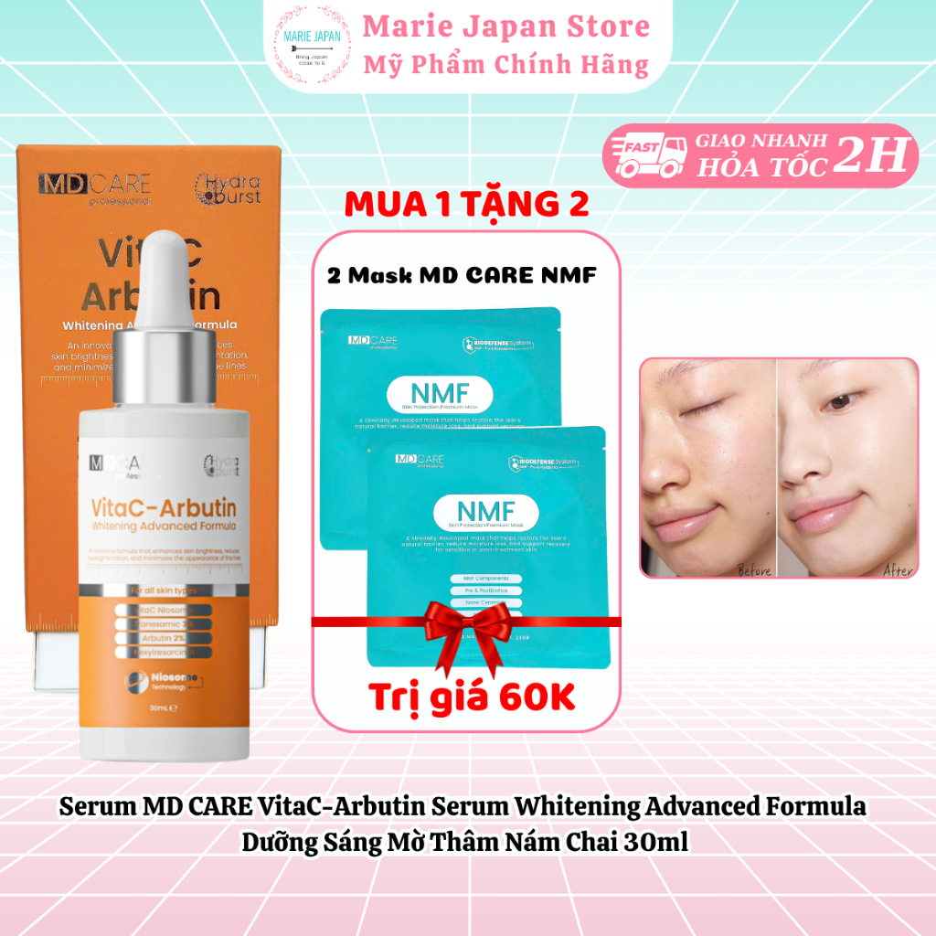 [MUA 1 TẶNG 2] Serum MD CARE VitaC-Arbutin Serum Whitening Advanced Formula Dưỡng Sáng Mờ Thâm Nám C