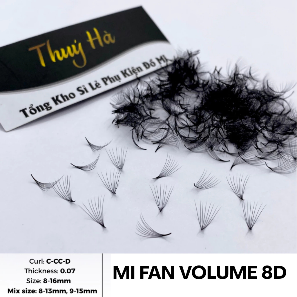 Mi fan sẵn 8D dày 0.07 độ cong C-CC- D 500-1000 fan/box mi volume, Lông Mi Nhân Tạo Thúy Hà