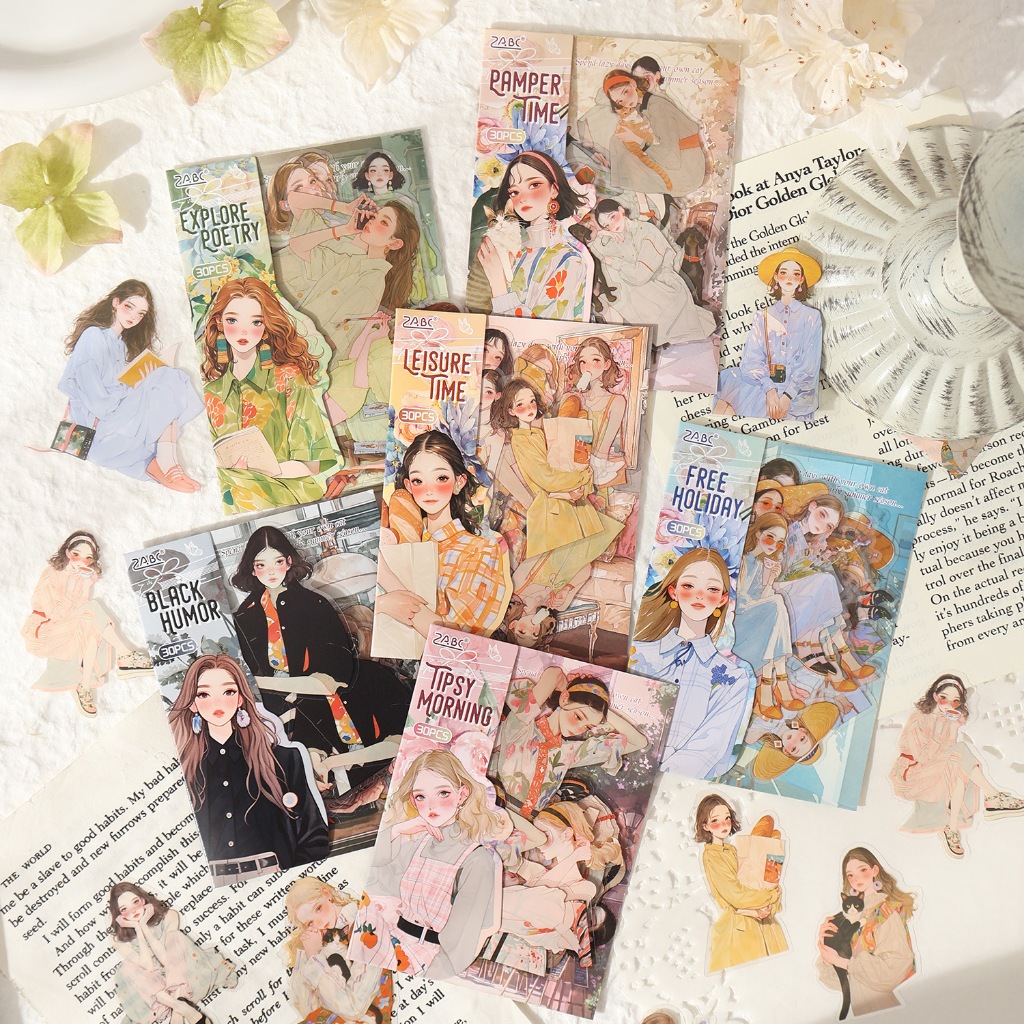 Set sticker trang trí sổ tay cô gái phong cách Hàn Quốc vintage - [Paw-folio Shop]
