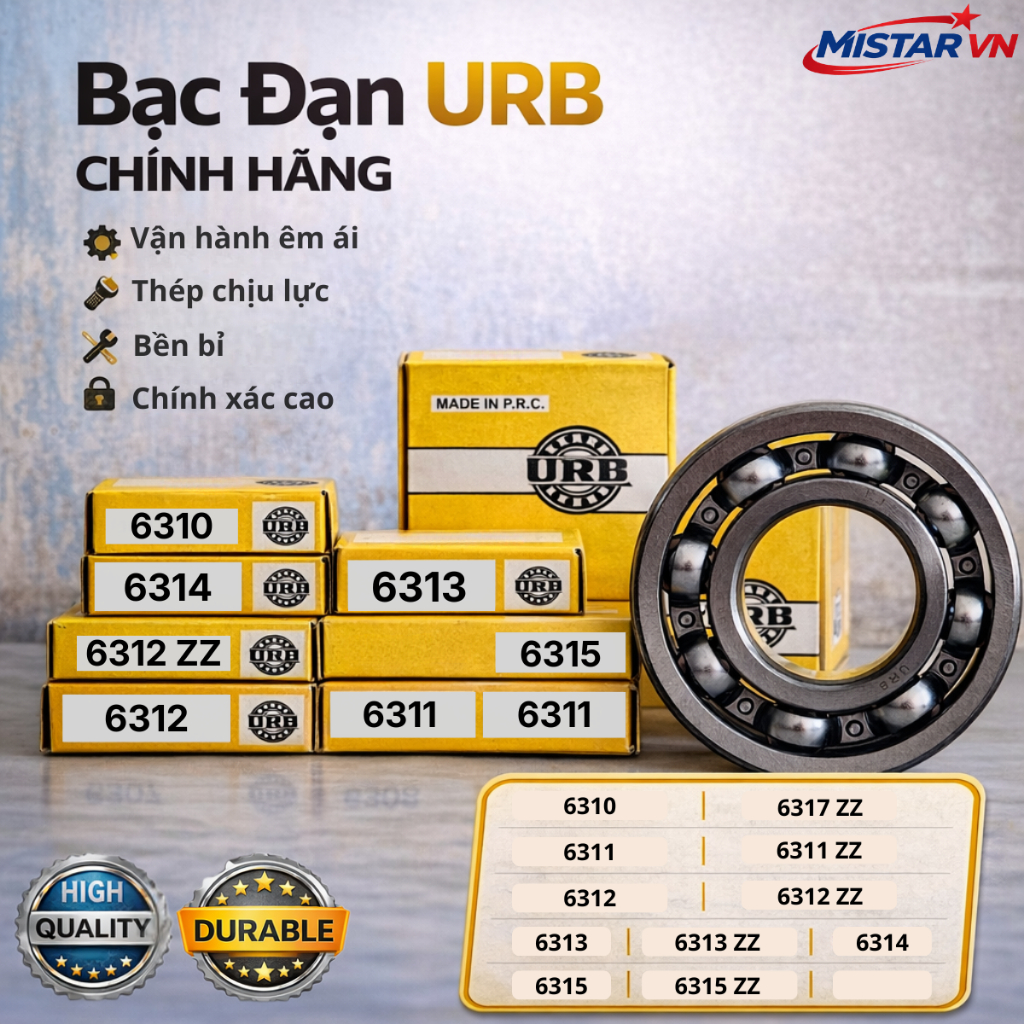 Vòng Bi, Bạc Đạn URB Chính Hãng 6310, 6311, 6311zz, 6312, 6312zz, 6313, 6313zz, 6314, 6315, 6315zz, 