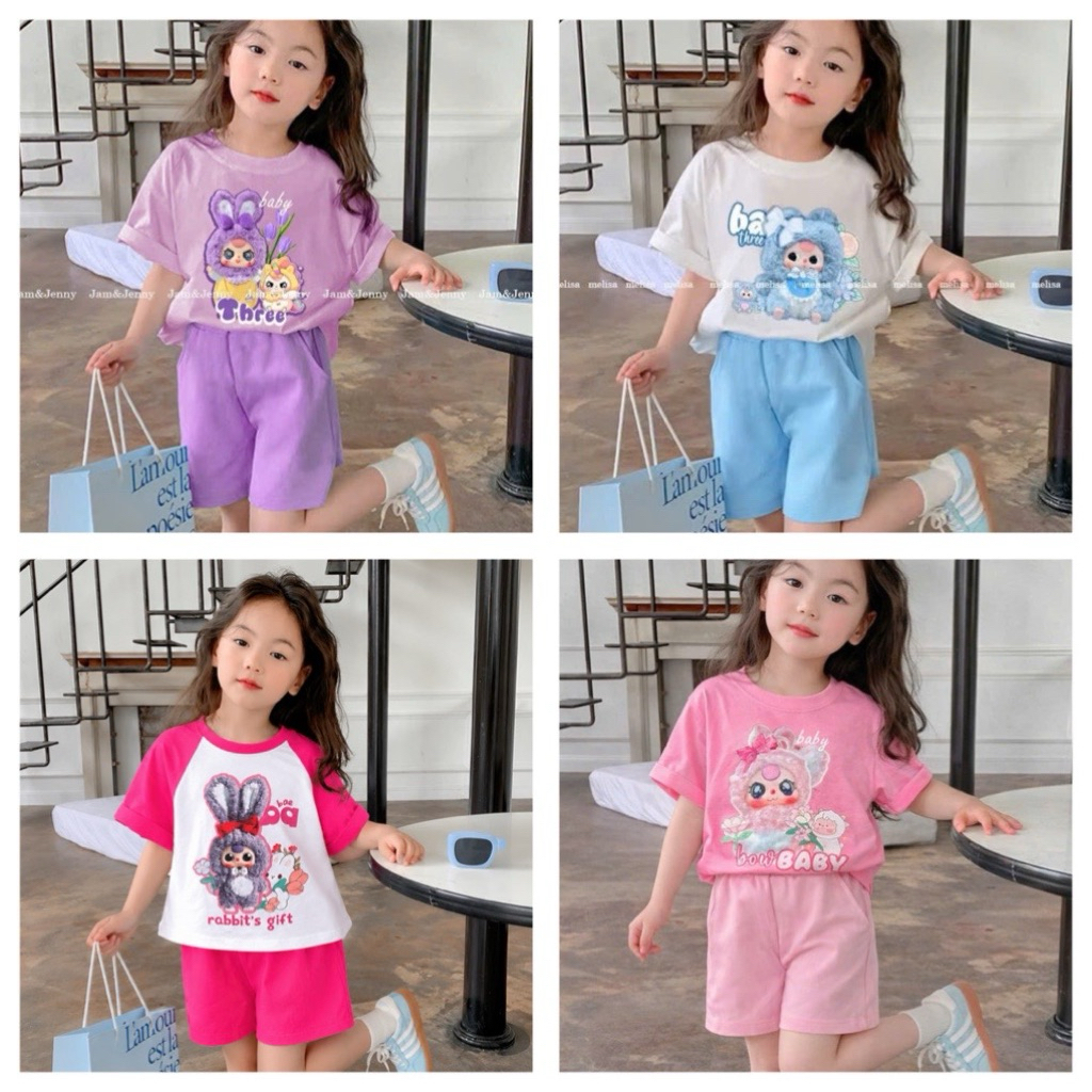Set bộ đùi bé gái thời trang Jane shop, Bộ đồ cho bé gái áo cotton quần kaki ngắn tay mềm mát mã 098