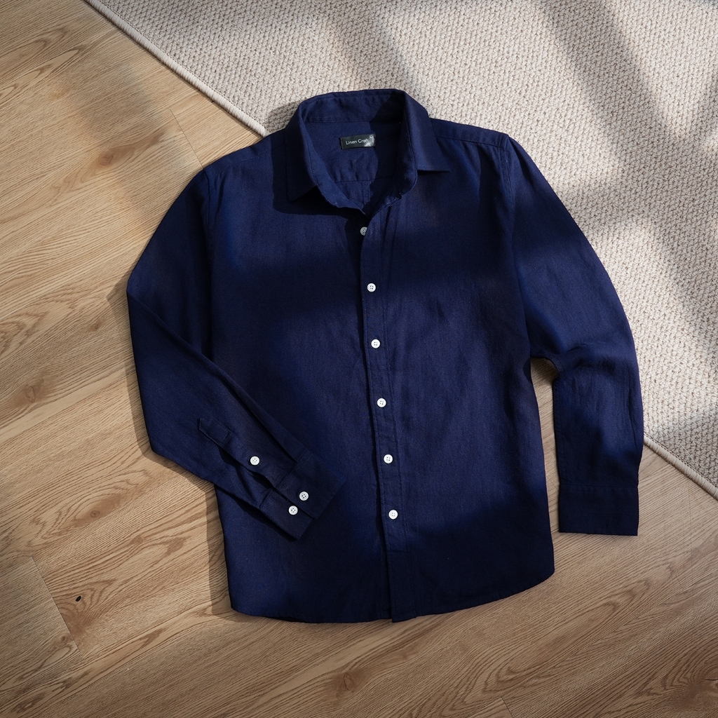 Áo sơ mi linen basic tay dài form regular | Sage green, Orange, Navy - LINEN CRAFT