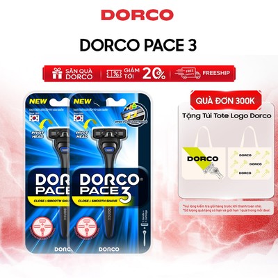 Combo Dao Cạo Râu Hàn Quốc 3 Lưỡi DORCO PACE 3 - 2xTRA4001-B - Gồm 2 Cán và 2 Đầu Cạo