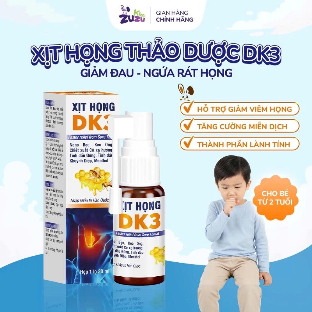 Xịt họng DK3 keo ong Dân Khang hỗ trợ dịu họng giảm ho bảo vệ đường hô hấp cho bé - chai 30ml