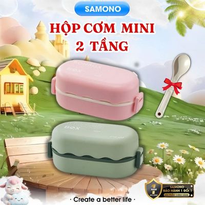 Hộp cơm văn phòng Samono BTW30301 dung tích 850ml, 2 tầng 3 ngăn, kèm muỗng, xanh, hồng