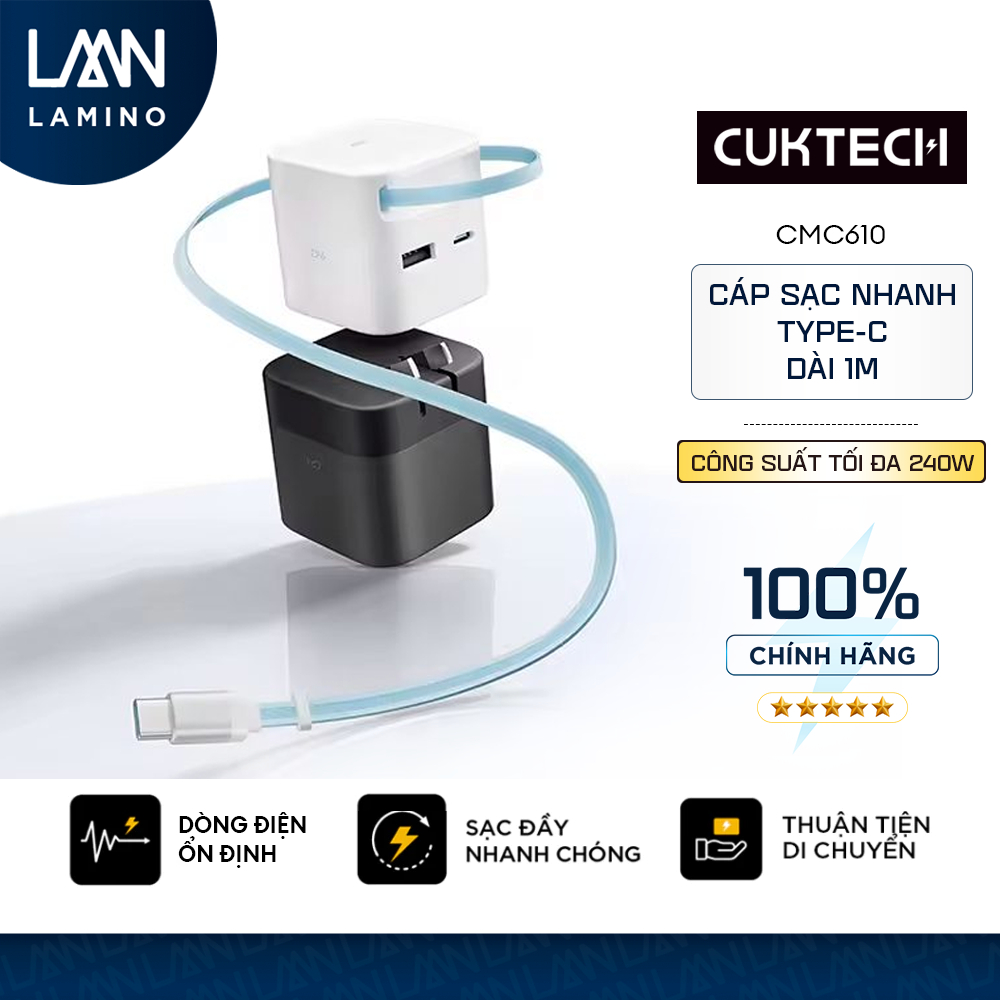 Củ Sạc Mini CUKTECH AD653W 67W 3 Cổng Sạc Đa Năng - Tích Hợp Cáp Thu Gọn Hỗ Trợ PD PPS Xiaomi Turbo 