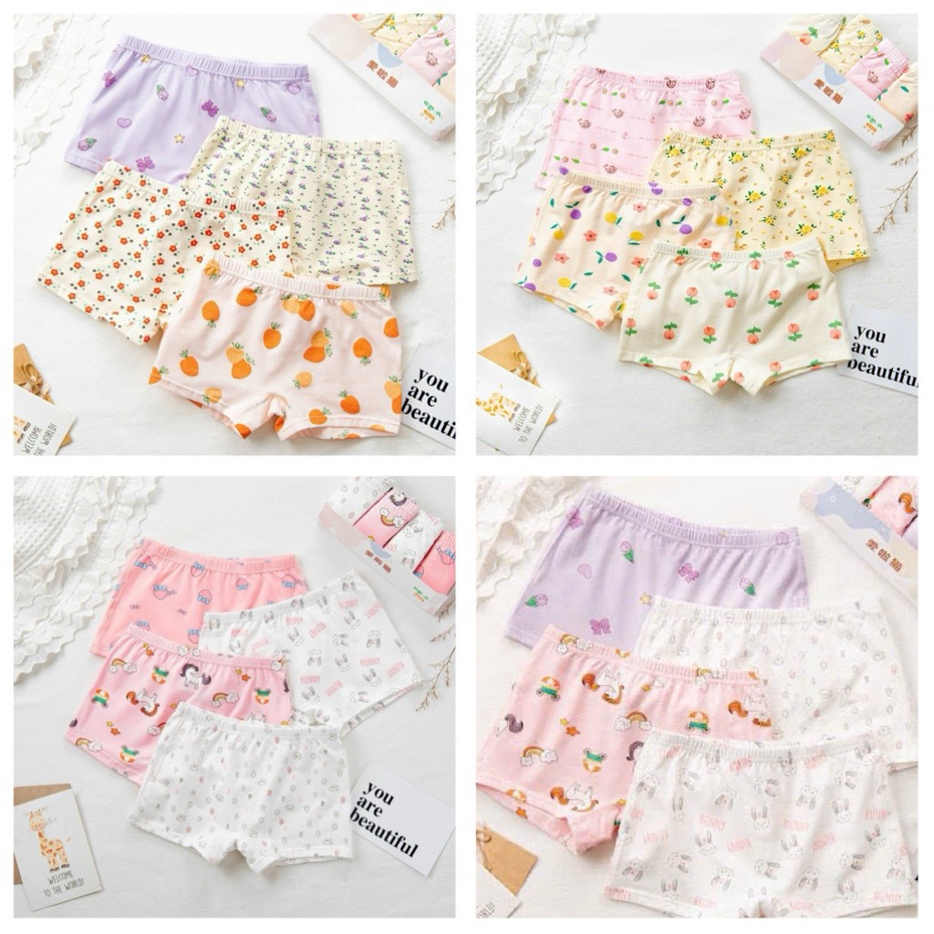 Sét 4 quần chip bé gái xuất hàn ngẫu nhiên. Quần chip đùi bé gái hàng cao cấp thông hơi size 8-35kg