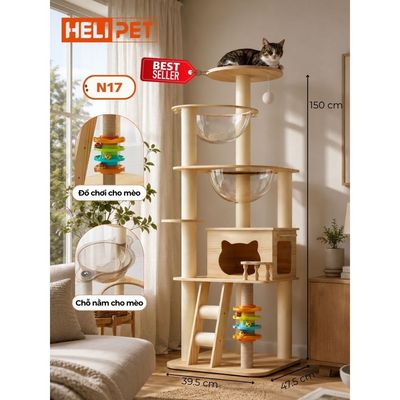 Nhà gỗ cattree cho mèo HELIPET nhà cây cào móng cho mèo, cây mèo cào móng chất lượng cao