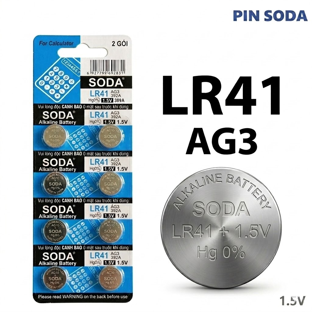 Pin Nút Áo SODA LR41 AG3 1.5V Cho Đồng Hồ, Đồ Chơi, Nhiệt Kế (Vỉ 10 Viên) - Hg 0%