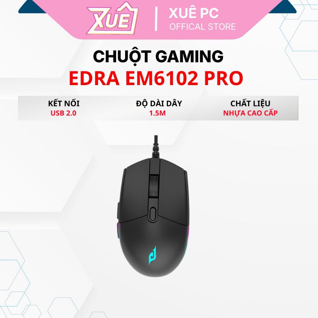 CHUỘT GAMING CÓ DÂY EDRA EM6102 PRO ĐEN RGB - CHÍNH HÃNG