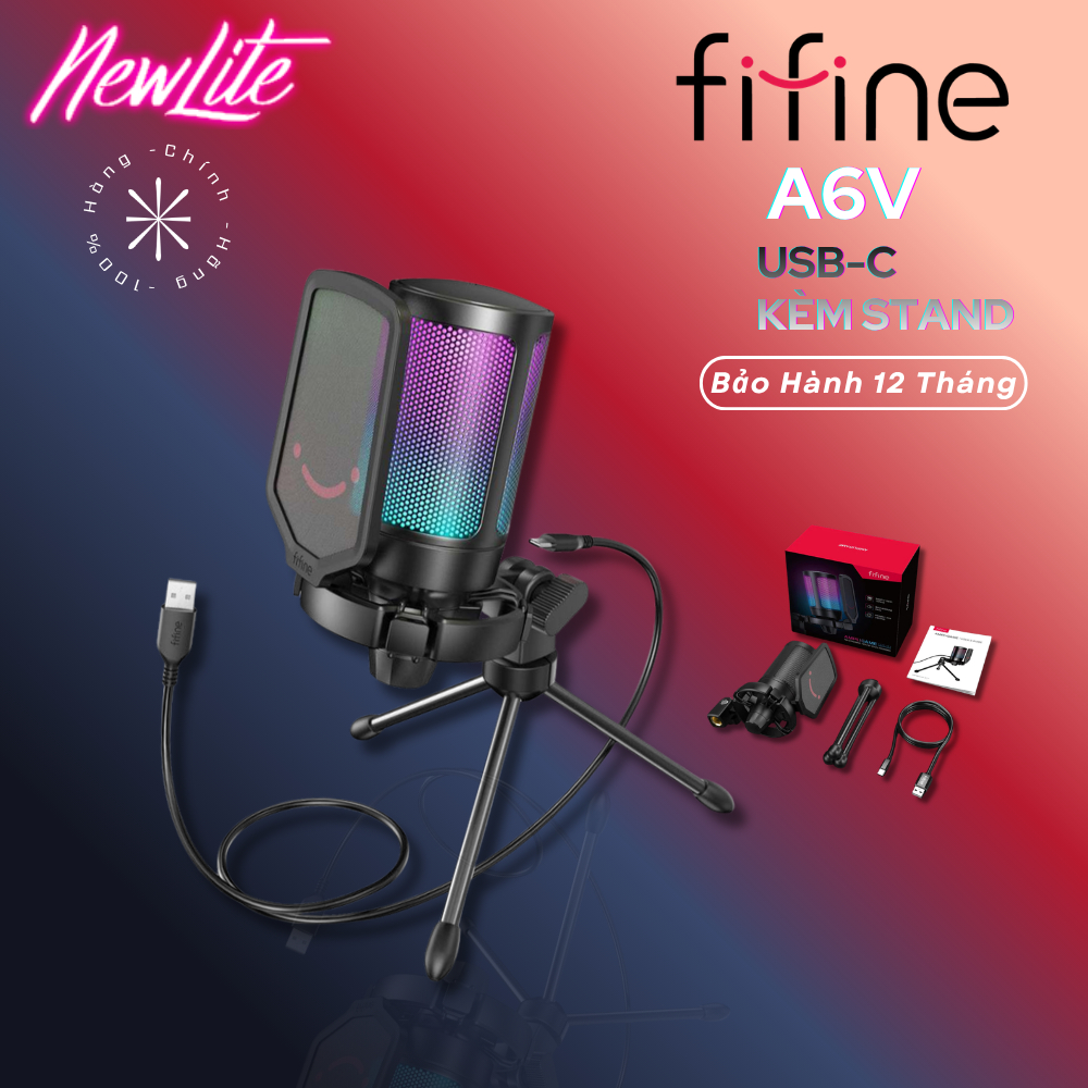 FIFINE A6V - Mic Thu Âm, Đổi Màu RGB Cổng USB | Hàng Chính Hãng