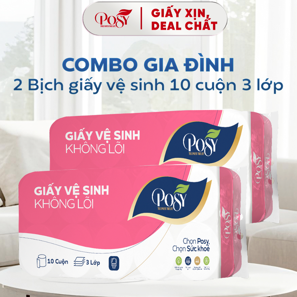 S6.COMBO GIA ĐÌNH -GỒM 2 BỊCH GVS 10 cuộn 3 lớp Posy (1.6kg/bịch) mềm mịn, dịu nhẹ, siêu tiết kiệm c