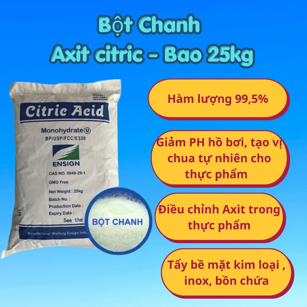 5kg Bột Chua Axit Citric, Bột Chanh Tẩy Rửa, Bột Chanh Tạo Độ Chua Cho Thực Phẩm E330