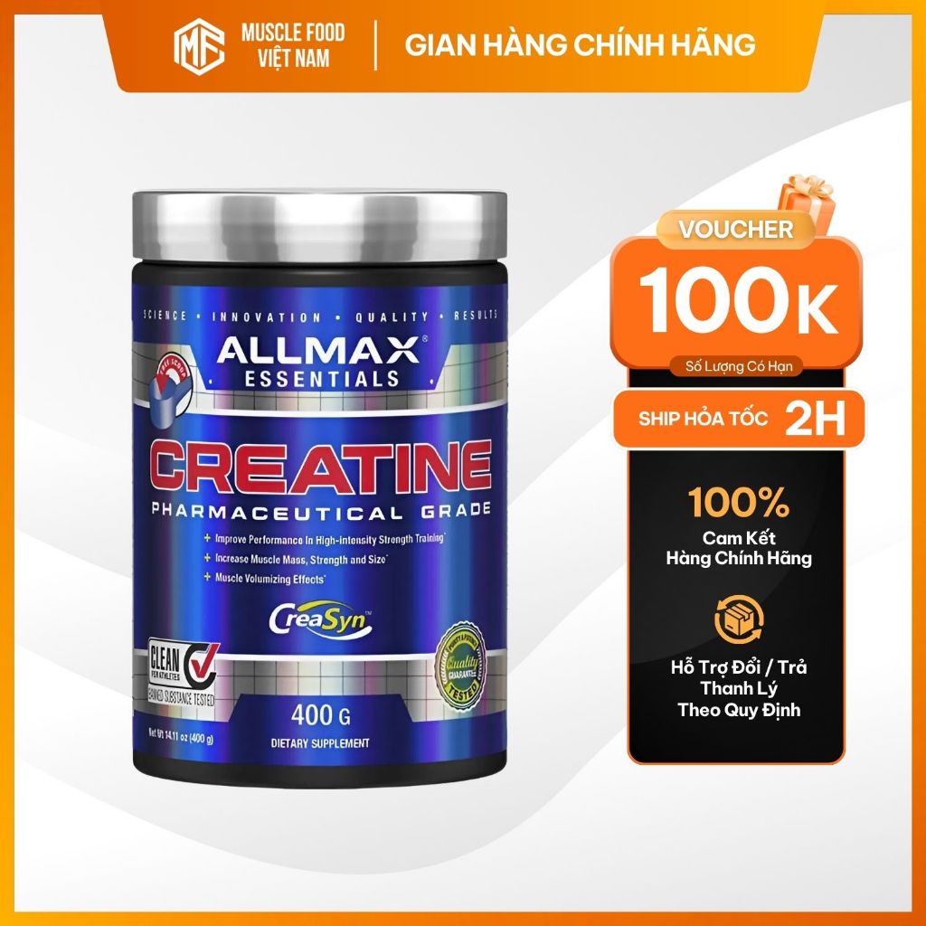 Bột Tăng Sức Bền Cơ Bắp Allmax Creatine Essentials Pharmaceutical Grade 400g 80 Lần Dùng Chính Hãng