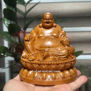Tượng phật di lặc gỗ bách thơm cao 11 ngang 10 sâu 8 cm