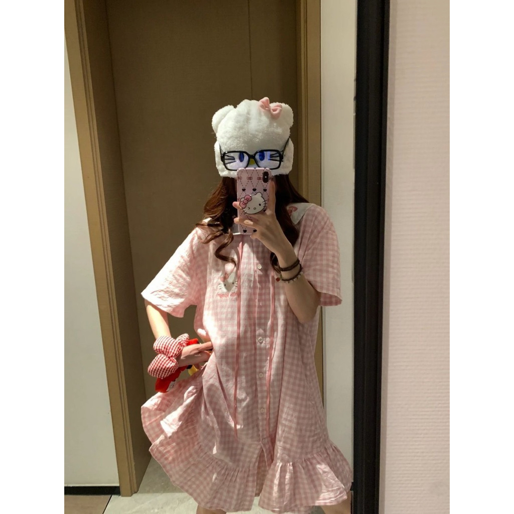 𝐁𝐲 𝐬𝐭𝐮𝐝𝐢𝐨 𝟐𝟓 VÁY NGỦ XUÔNG KẺ CARO KITTY