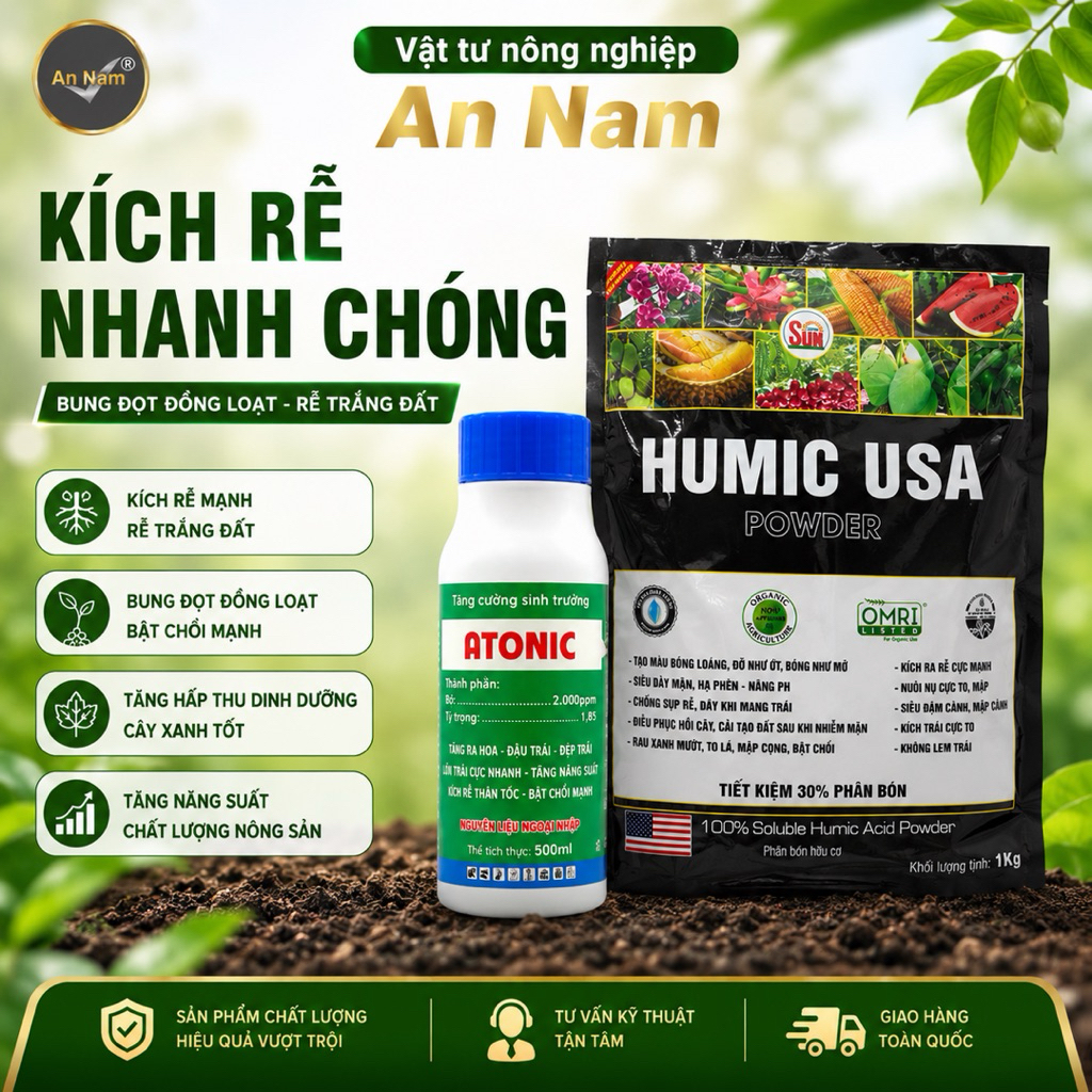 HUMIC + ATONIC - Kích rễ cực mạnh, bung đọt nhanh, cải tạo đất trồng. Dùng cho cây cảnh, rau màu, câ