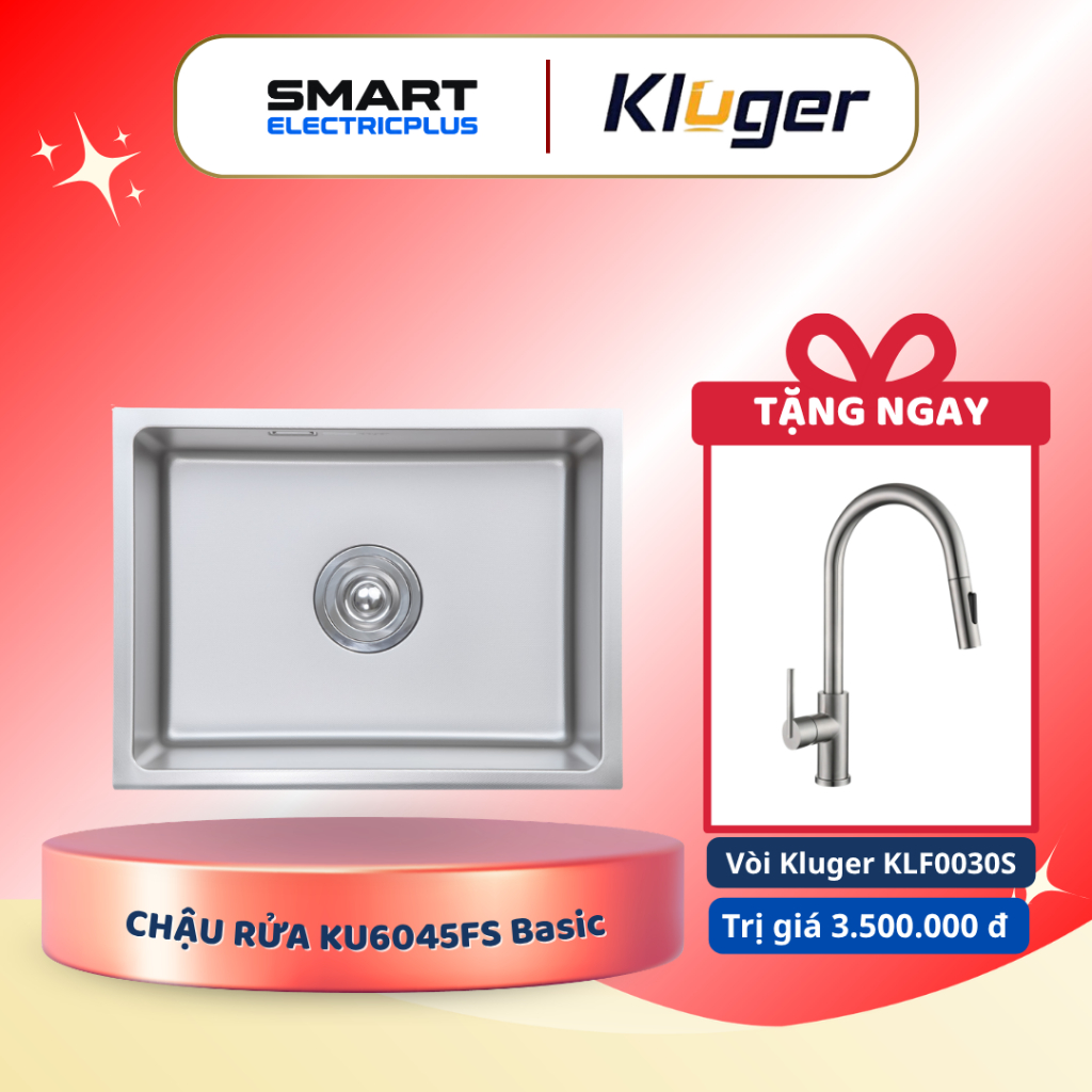 [TẶNG VÒI] Chậu rửa bát Kluger KU6045FS Basic - 1 Hố Bề Mặt LINEN, Chống Xước Chống Ồn