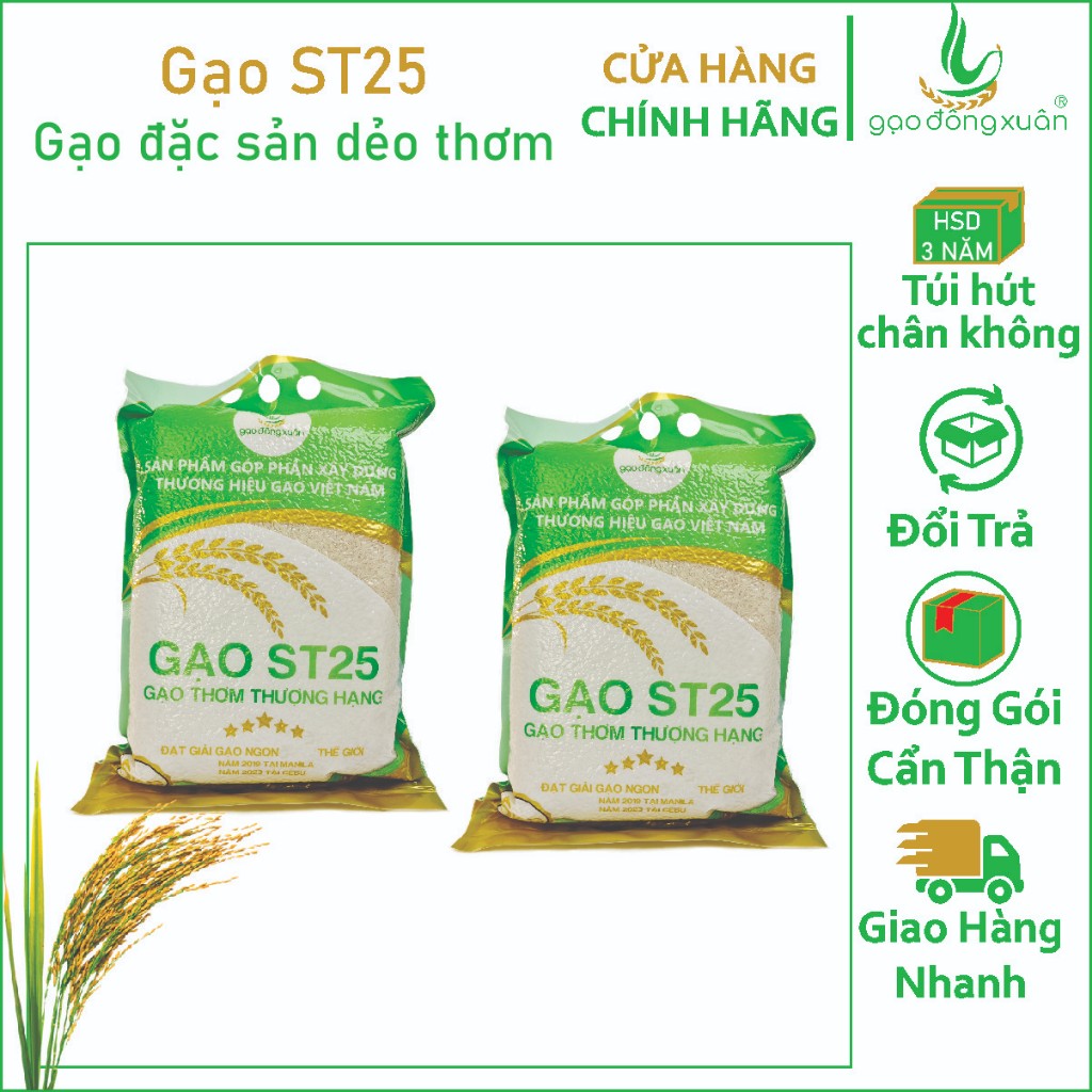Combo 10kg Gồm 5kg Gạo ST25 Lúa Tôm Hữu Cơ và 5kg Gạo ST25 Thượng Hạng Sóc Trăng - tổng nhận 2 túi 1