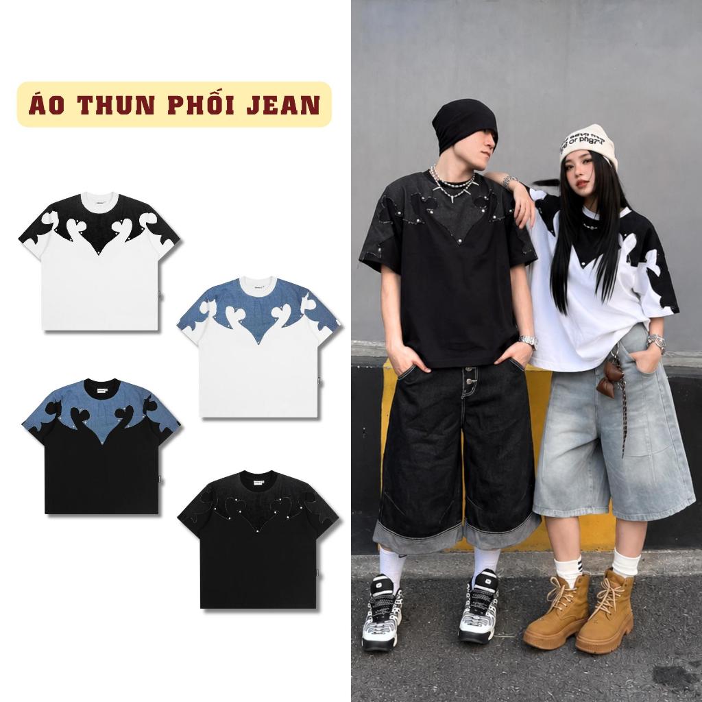 Áo Thun SAIGONESE Phối Jean Form Boxy Unisex Nam Nữ 2 Màu - AT04SG