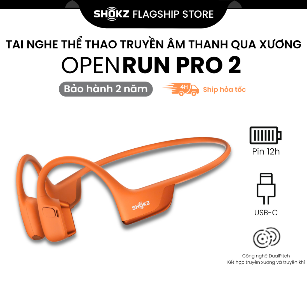 Tai nghe truyền xương Shokz OPENRUN PRO 2 S820 - Cam, Đen, Over-ear, IP55