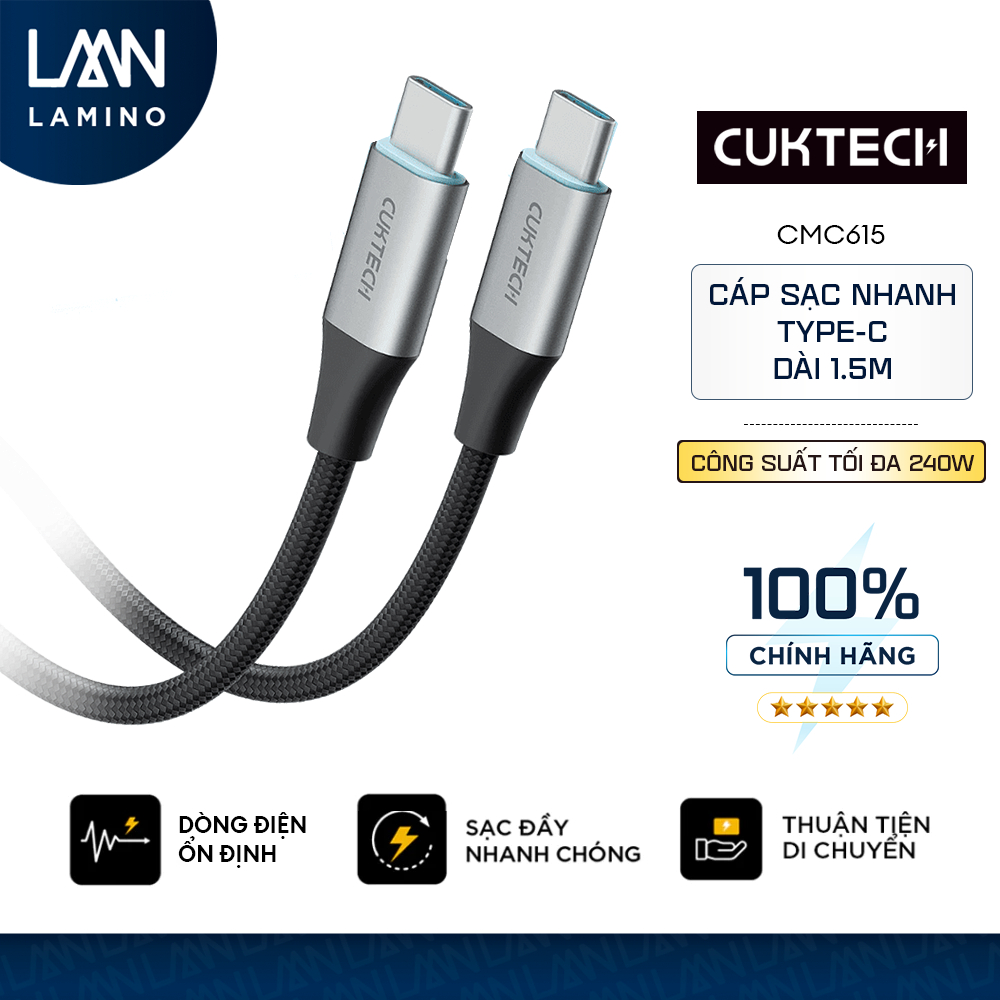 Cáp Sạc Từ Tính CUKTECH 240W Type C-C CMC610/CMC615 | Hỗ Trợ Sạc, Truyền Tệp Nhanh | Bảo Hành 18 Thá