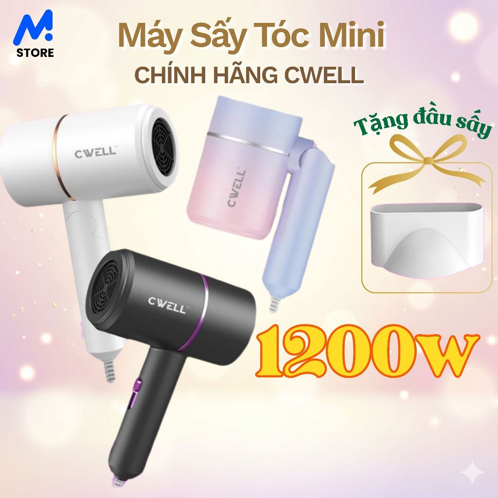 Máy Sấy Tóc CWELL – Công Nghệ Sấy Ánh Sáng Xanh, Mini nhỏ gọn, Công Suất 1200W