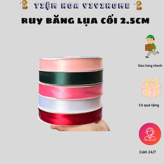 Ruy Băng Lụa Cối Bản 2.5cm Làm Nơ Bó Hoa, Gói Quà Dài 100m - Trang Trí Handmade Quà Tặng DIY