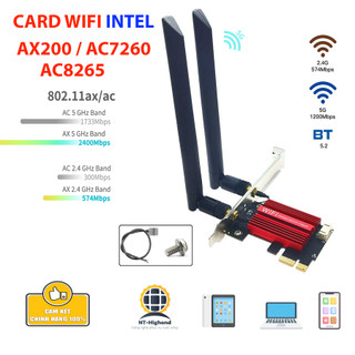 CARD WIFI INTEL AC7260 AC8260 AX200 cho PC Tốc độ cao có TẢN NHIỆT Chuẩn WIFI5 WIFI6 và Bluetooth
