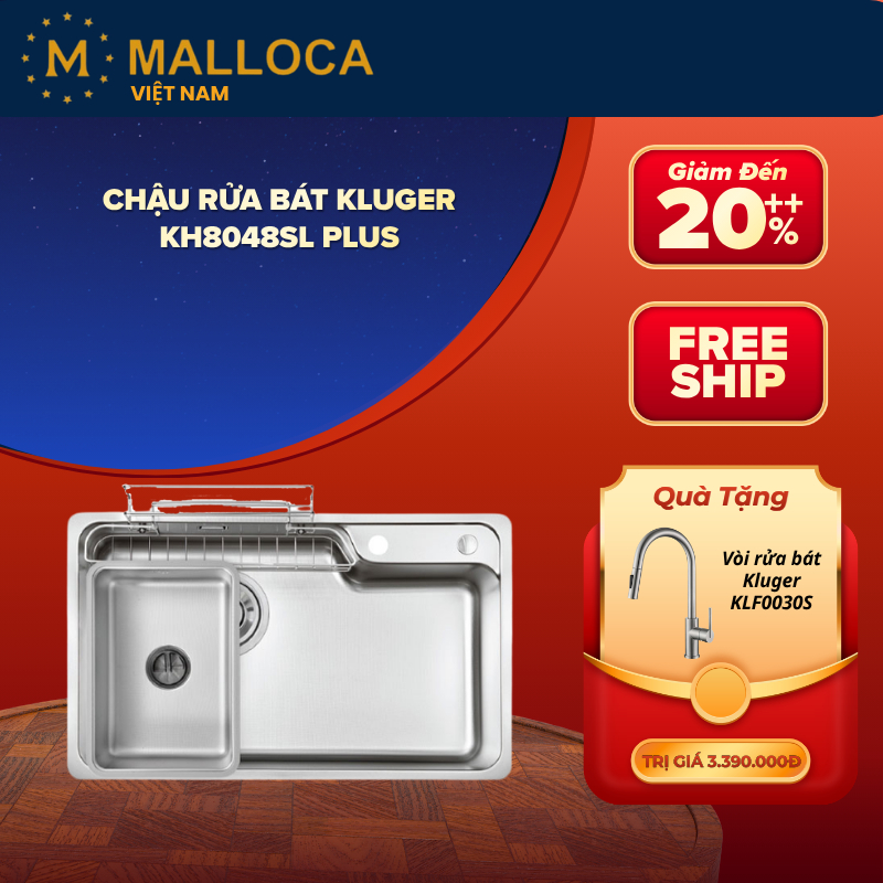 Chậu Rửa Bát Kluger KH8048SL Plus – Chất Liệu Inox Posco 304 Cao Cấp – Lắp Đặt Linh Hoạt