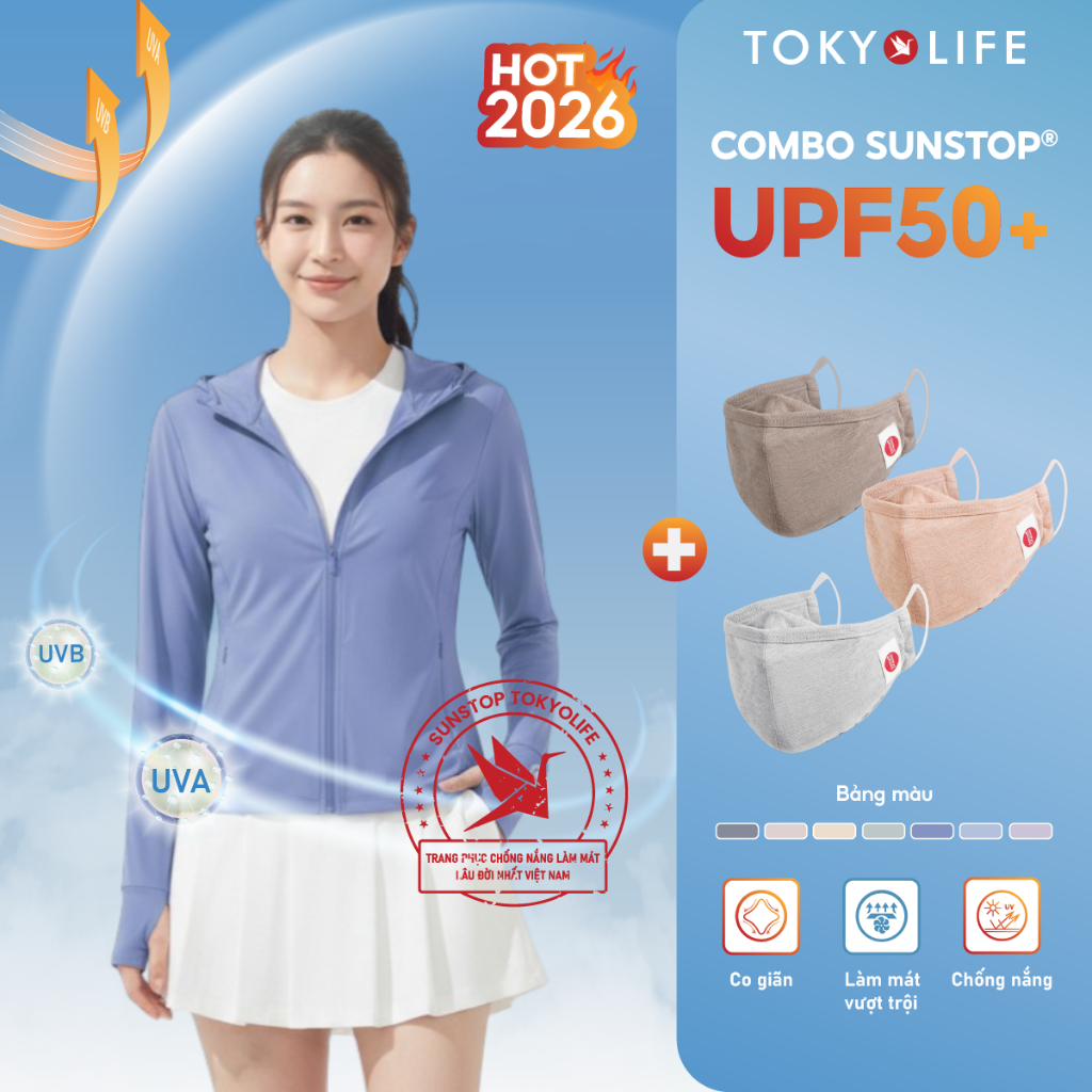 Combo Áo chống nắng SunStop Ice TOKYOLIFE 40000092 và Khẩu trang Master 40000886 ( KHẨU TRANG GIAO M