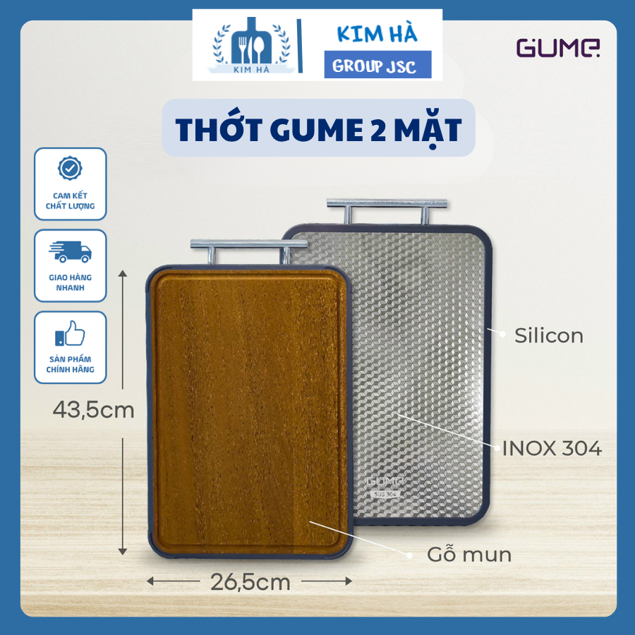 Thớt 2 Mặt Gỗ Inox Gume Kết Hợp Hai Bề Mặt Giúp Phân Loại Thực Phẩm Khi Sơ Chế - Kim Hà Group JSC