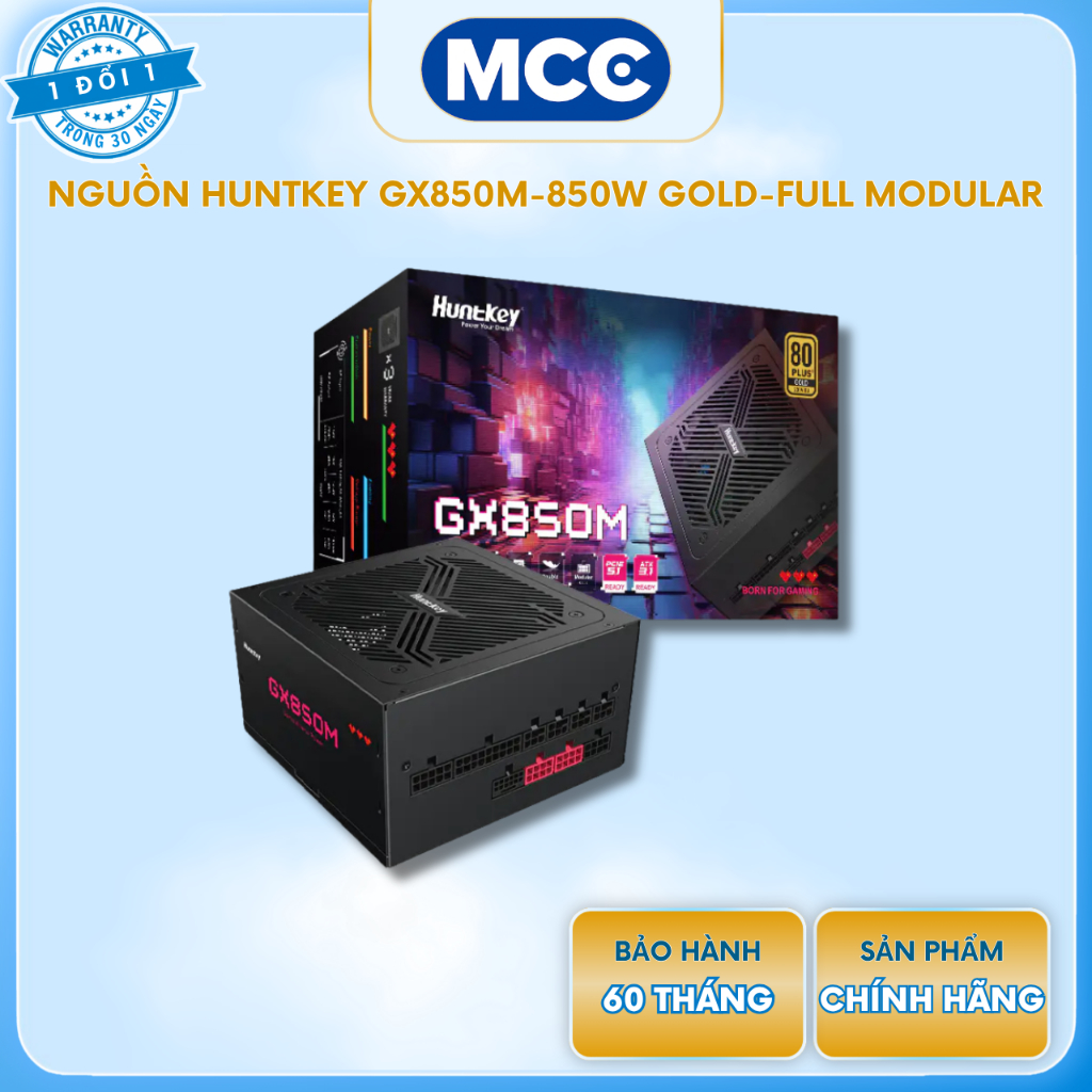 Nguồn Huntkey GX850M ( 850W - 80 Plus Gold - Full Modular - ATX - Đen )
