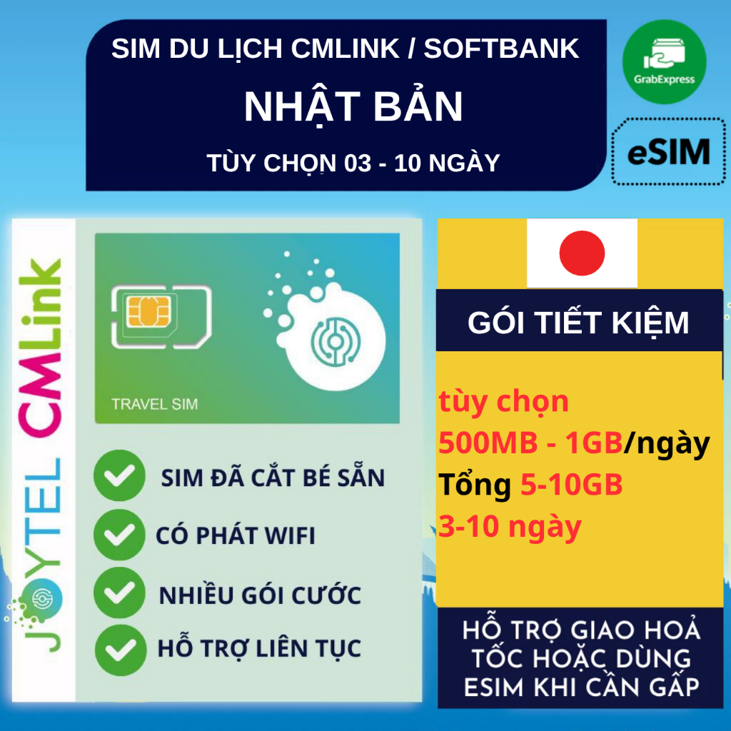 [GÓI TIẾT KIỆM] Sim du lịch Nhật Bản tốc độ cao 4G 5G tùy chọn số ngày từ 03-10 ngày dùng mạng JOYTE