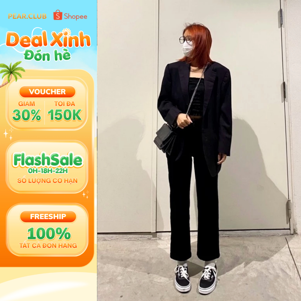 Quần vải ống đứng cạp cao co dãn, quần bò ống đứng nữ che khuyết điiểm, đi học , đi làm